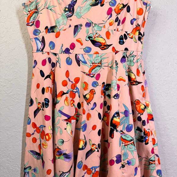 HEARTS & ROSES Dress‎ 12 Sandy Birds Peach Tropical Novelty Vintage Repro Birds - Picture 7 of 14